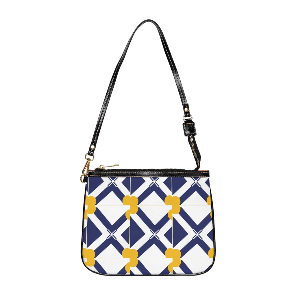 XT8 Navy & Mustard Small Shoulder Bag — Modern Lattice Print