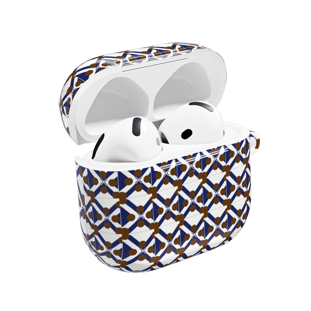 XT9 Tile AirPod Case — Navy & Brown Patterned Protective Cover