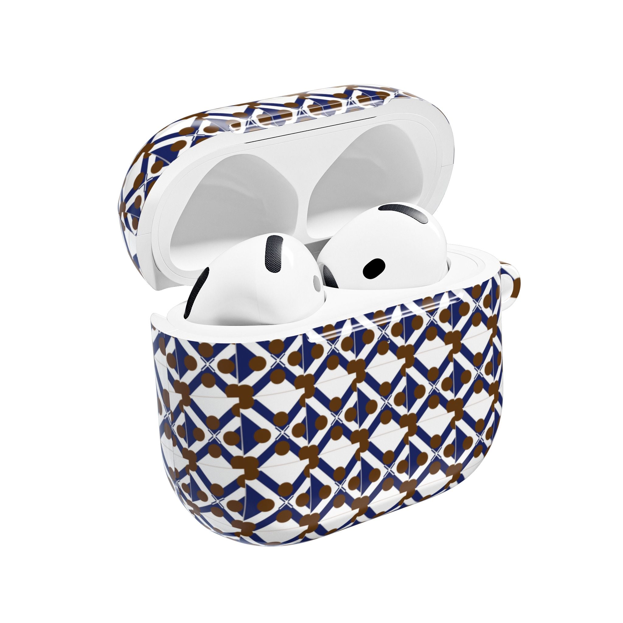 XT9 Tile AirPod Case — Navy & Brown Patterned Protective Cover