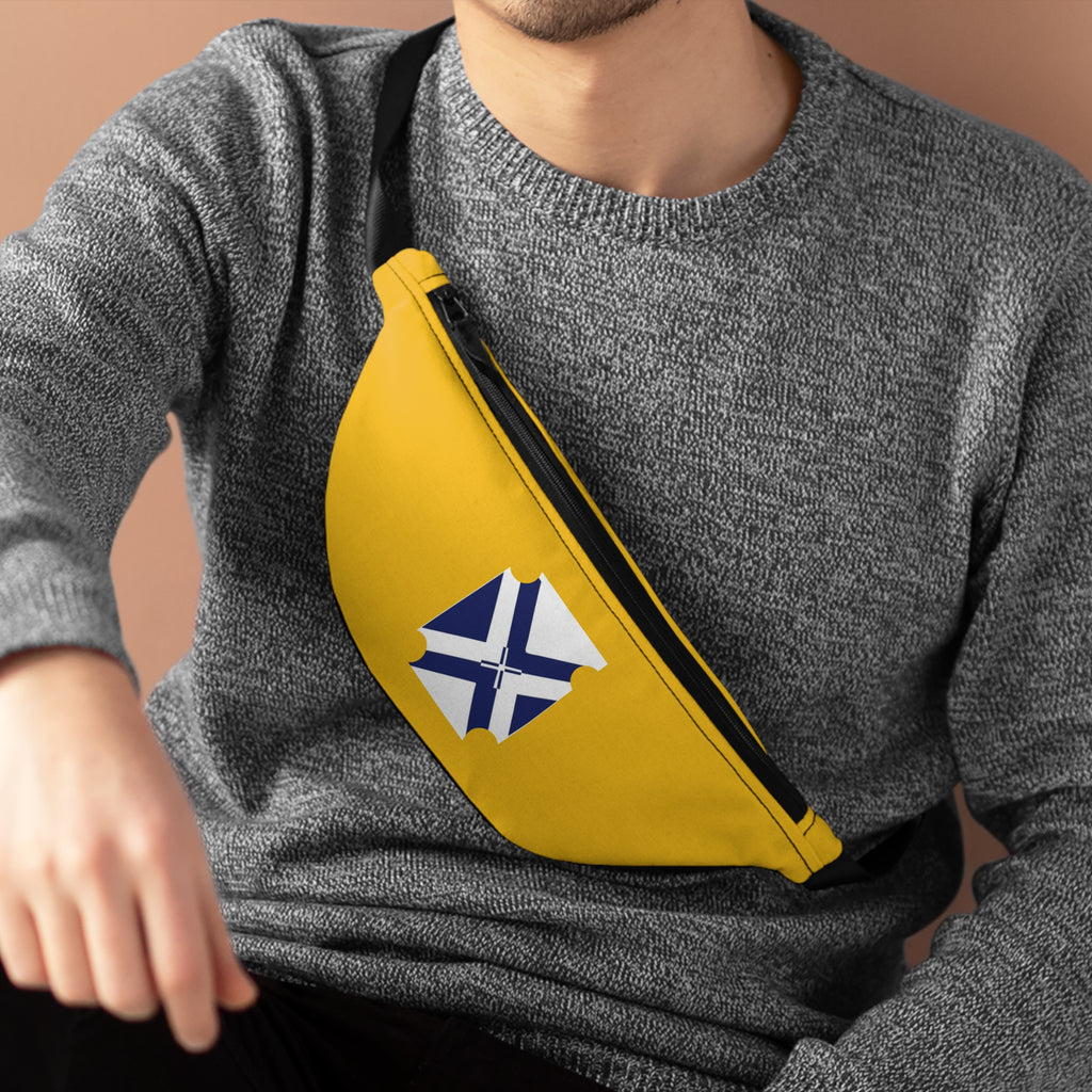 Yellow Fanny Pack with Blue White Nordic Cross Patch — Casual Travel Waist Bag