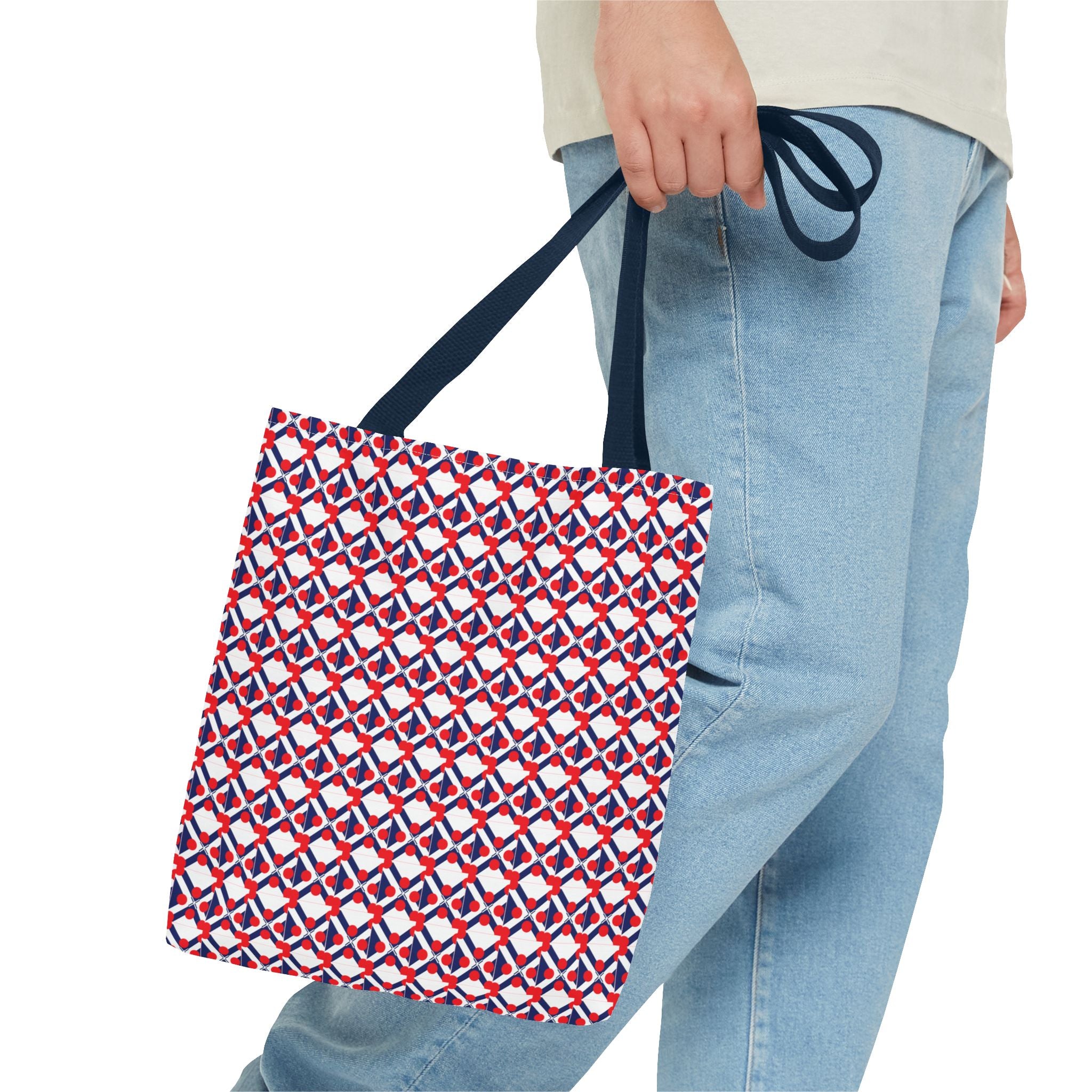 XT9 Red White Blue Geometric Tote Bag – All-Over Print Patriotic Pattern