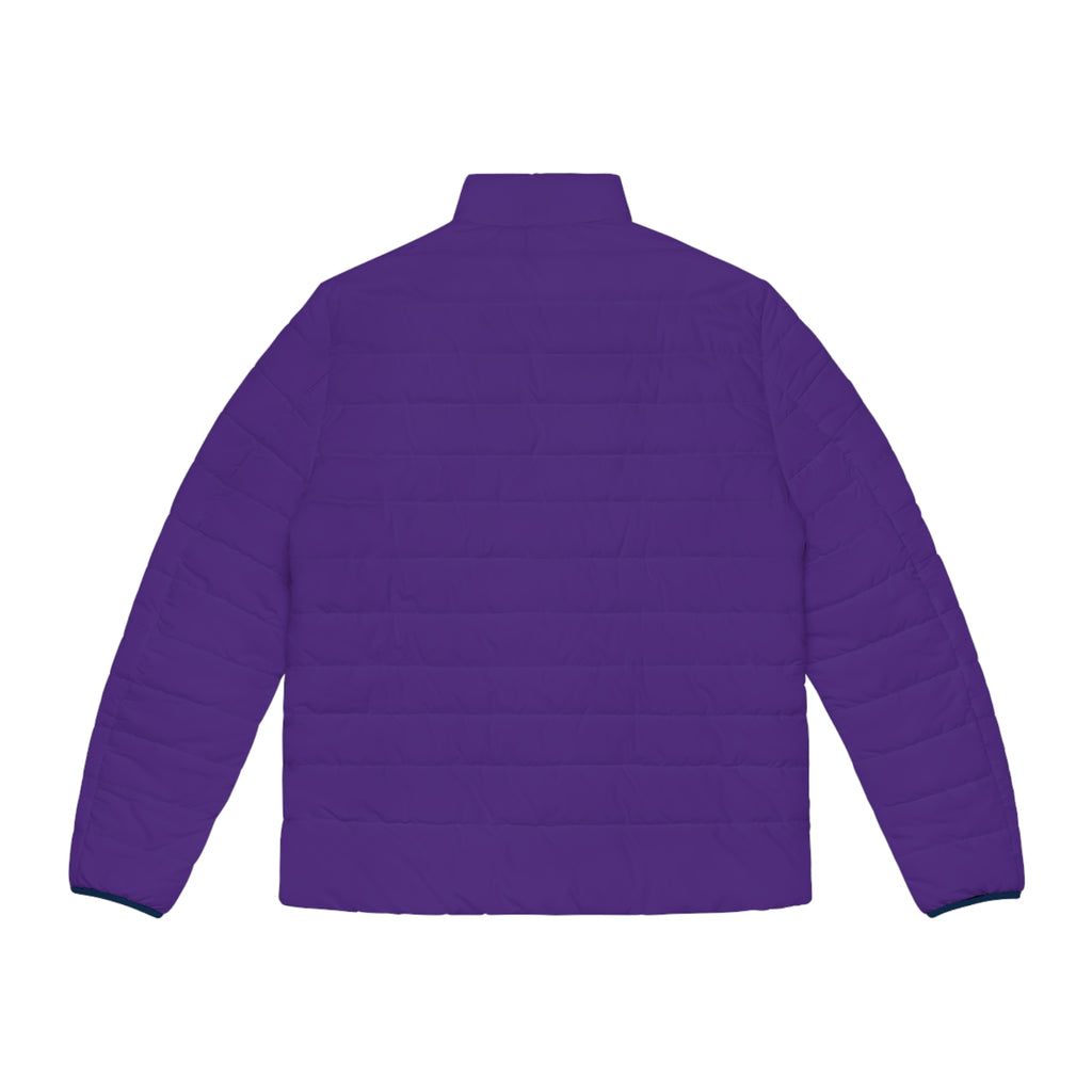 XT7 Puffer Jacket — Purple Quilted Coat with Geometric Badge