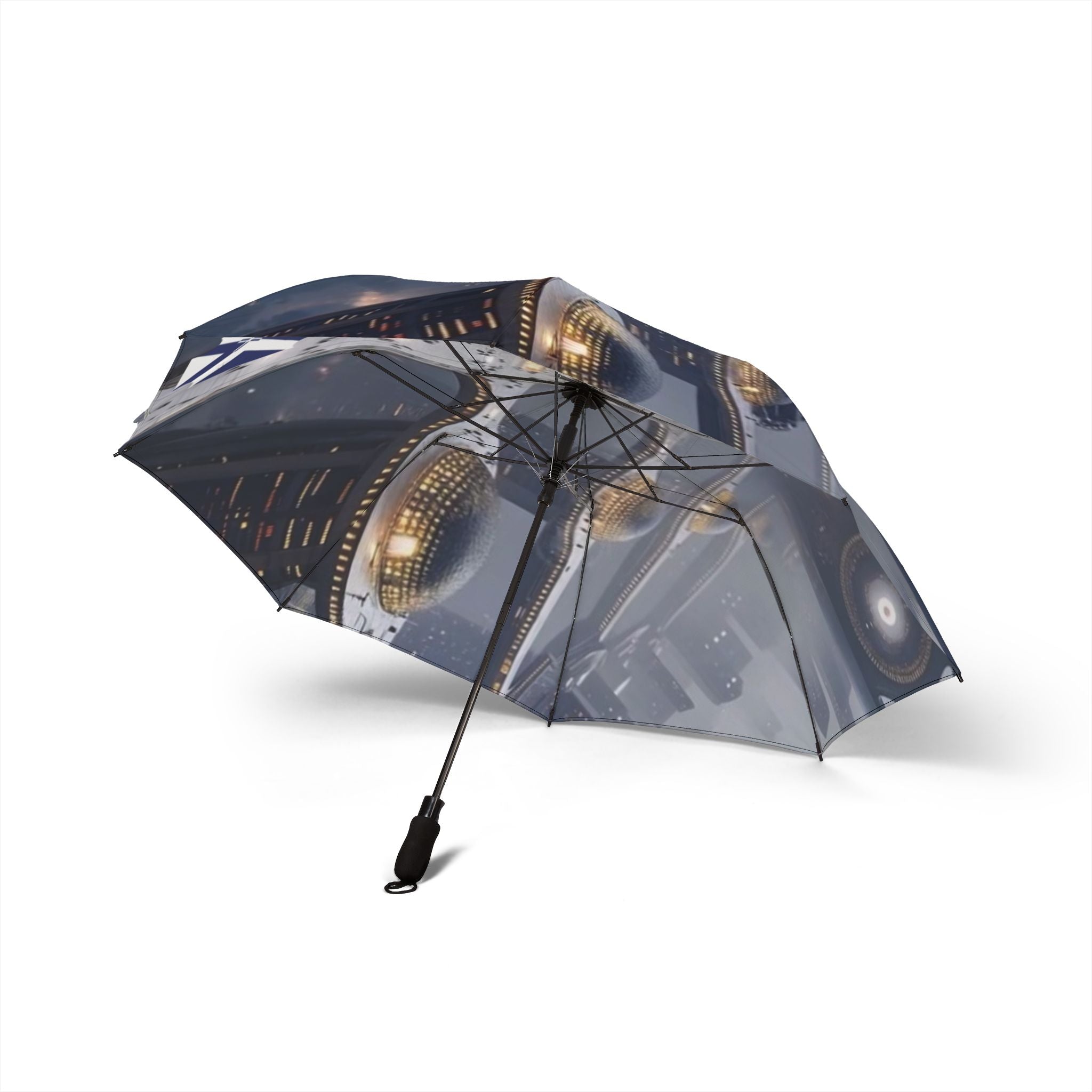 Foldable Umbrella — Night City Lights Pattern, Semi‑Automatic Compact Travel Umbrella