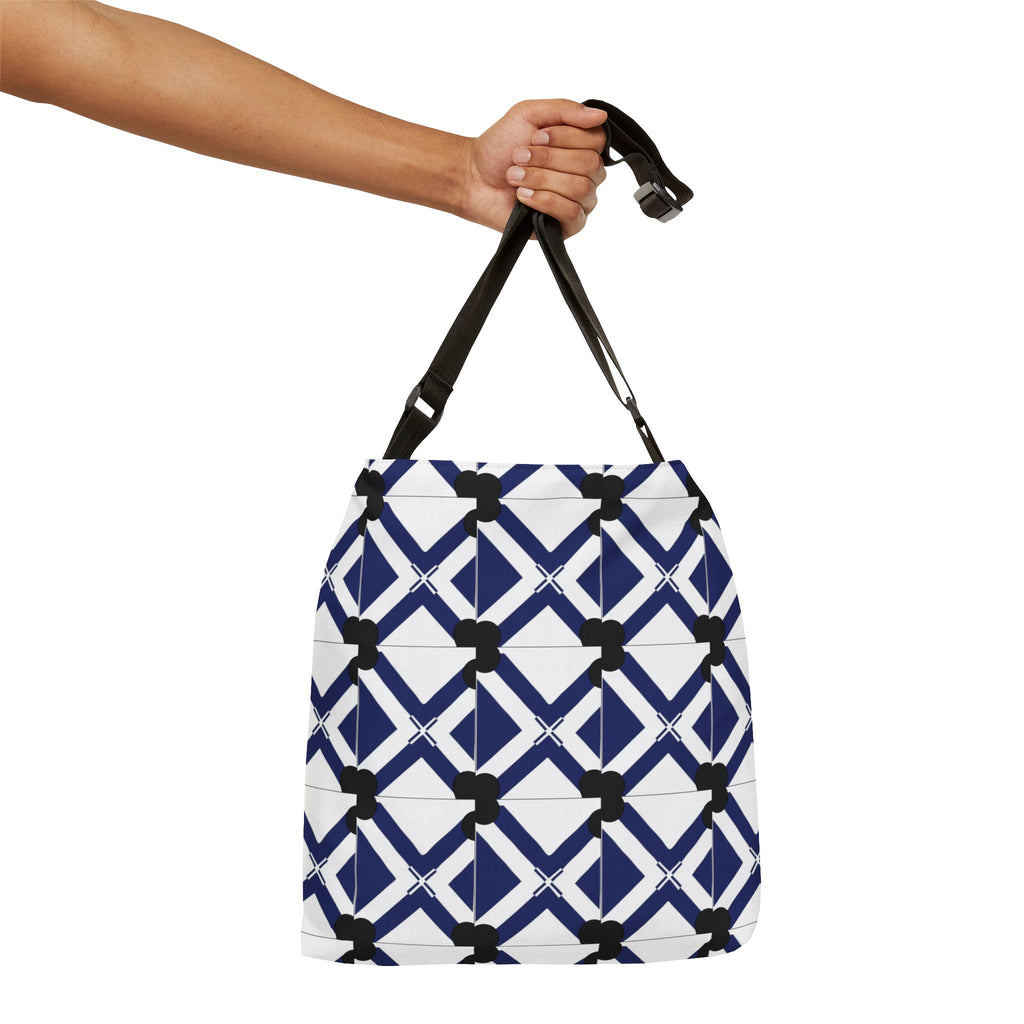 Adjustable Tote Bag — Navy Geometric Lattice Pattern
