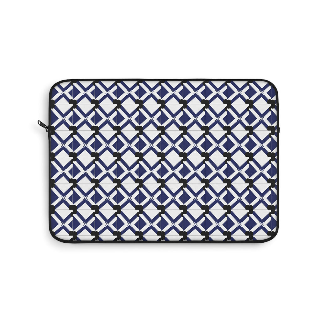 Geometric Navy Lattice Laptop Sleeve — Modern Patterned Protective Case