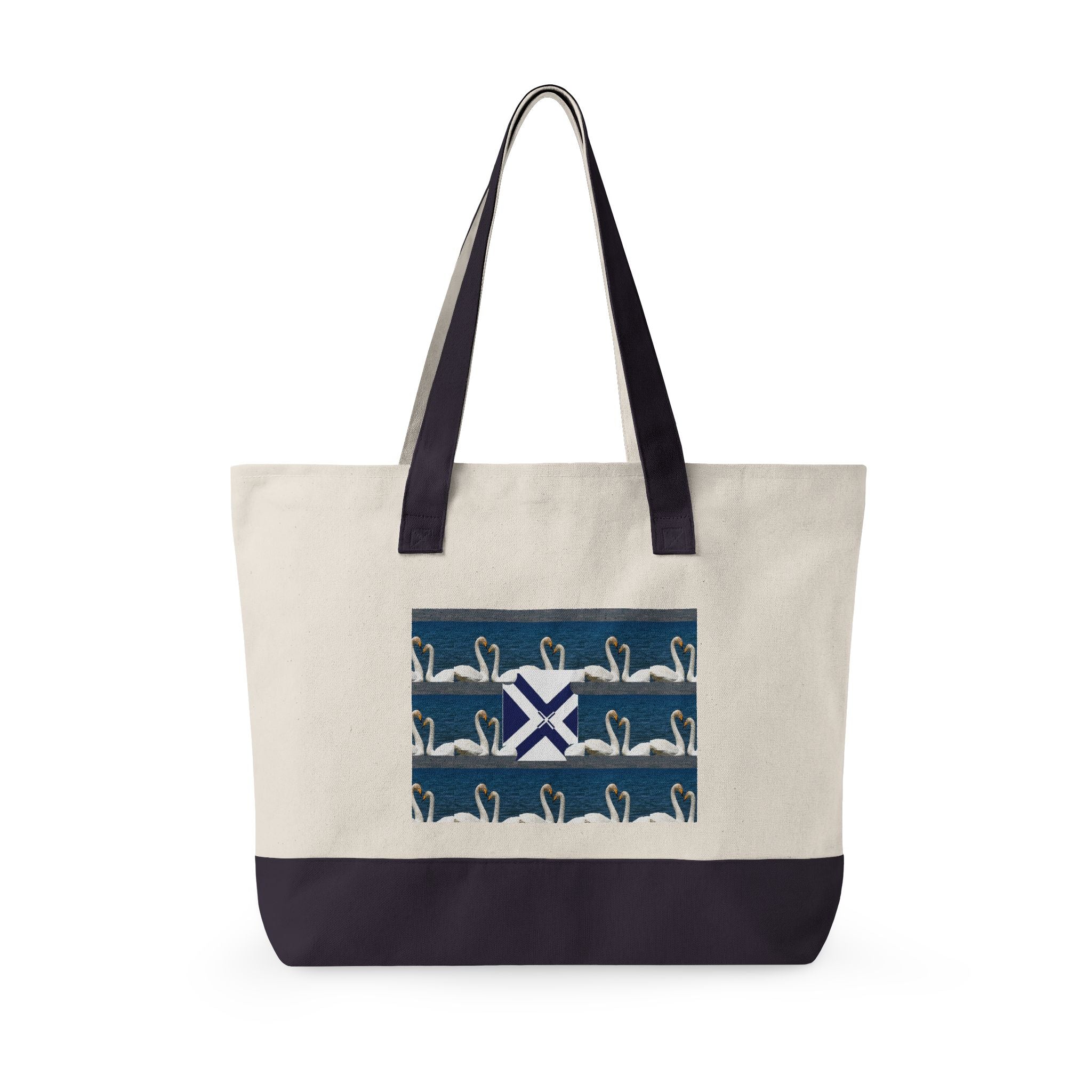 Canvas Tote — Scottish Saltire & Swan Pattern Zippered Tote