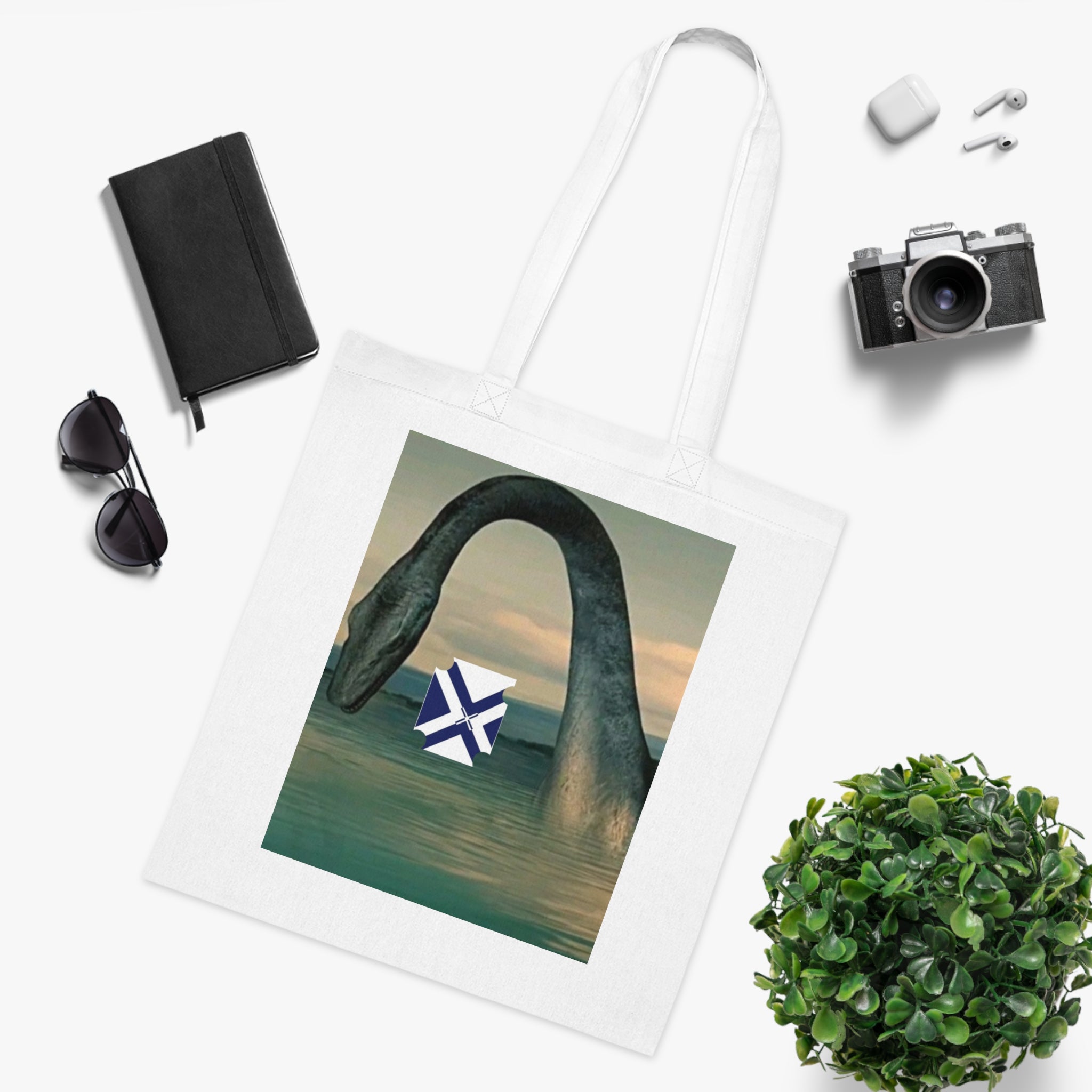 Xt Sea mosterTote Bag — Vintage Loch Ness Monster Art with Scottish Saltire Accent
