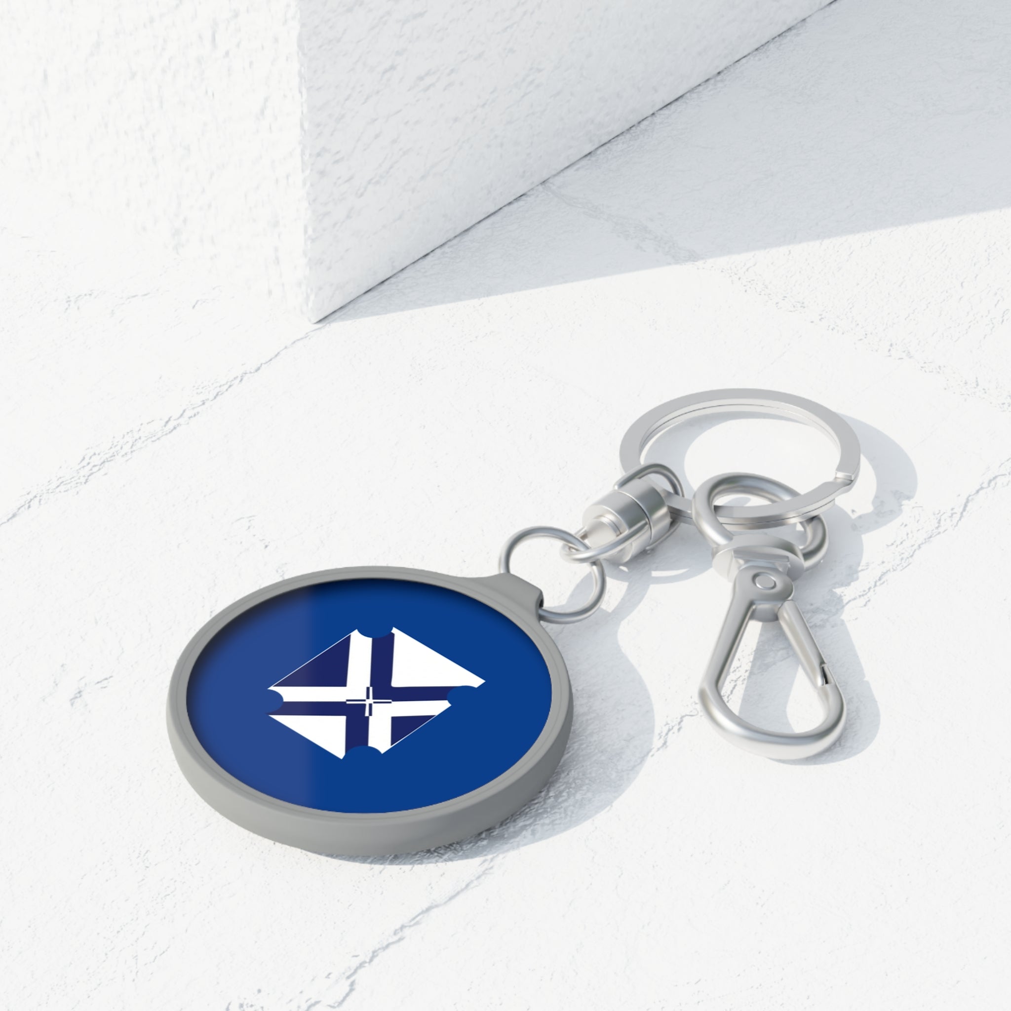 XT9 Saltire Mailbox Keyring Tag — Blue Round Keychain