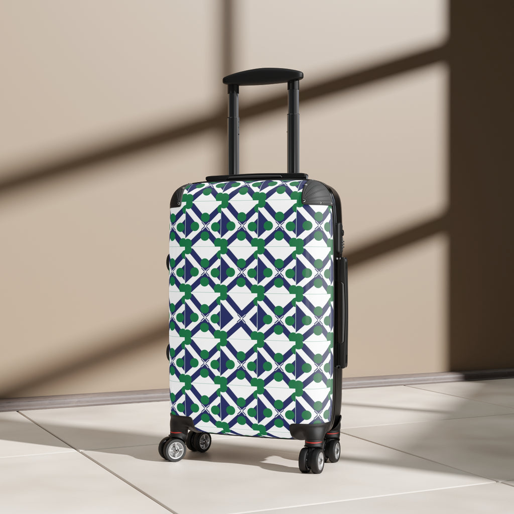 Xponet Geometric Green & Navy Carry-On Suitcase – Modern Tile Pattern Travel Luggage
