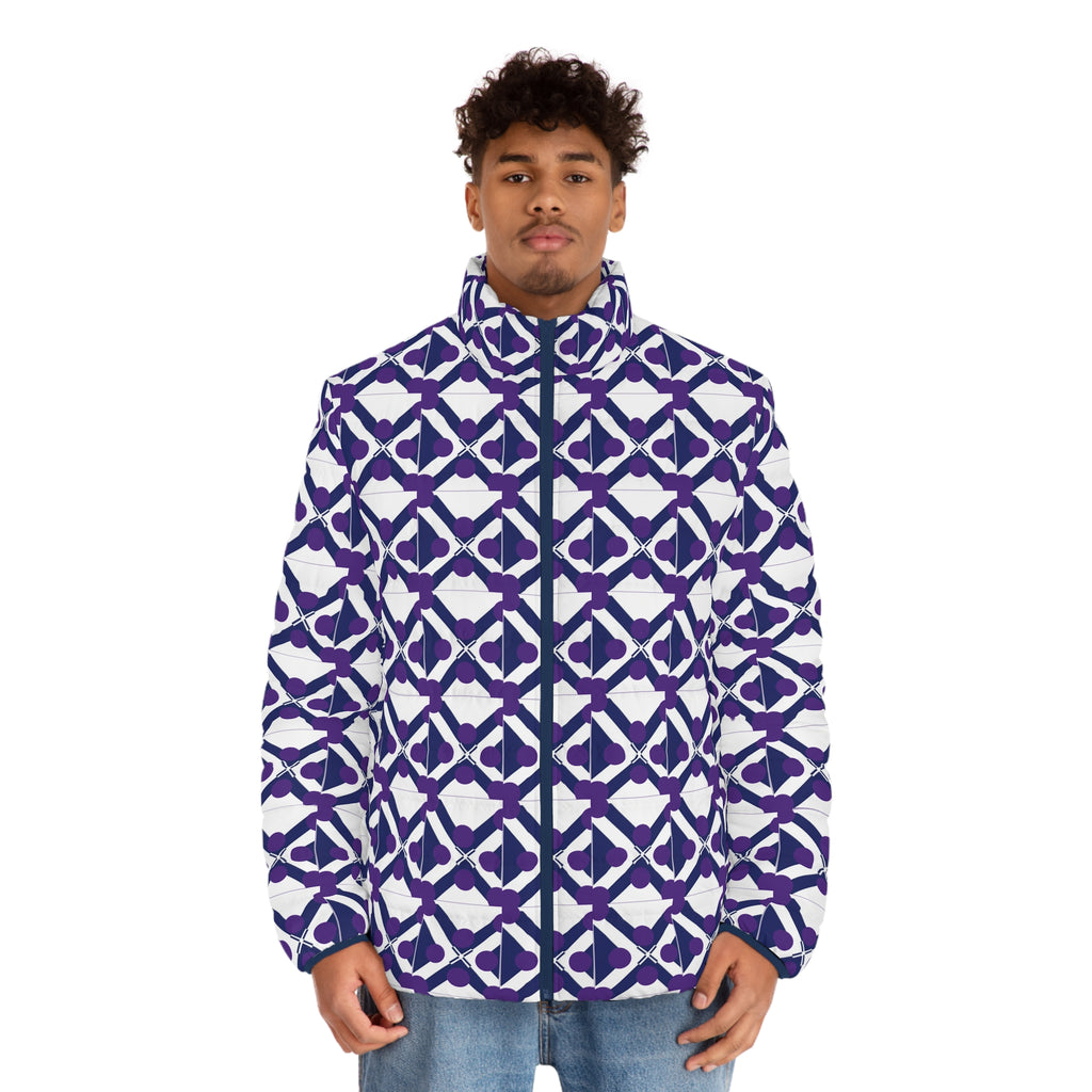 Geometric Indigo Puffer Jacket