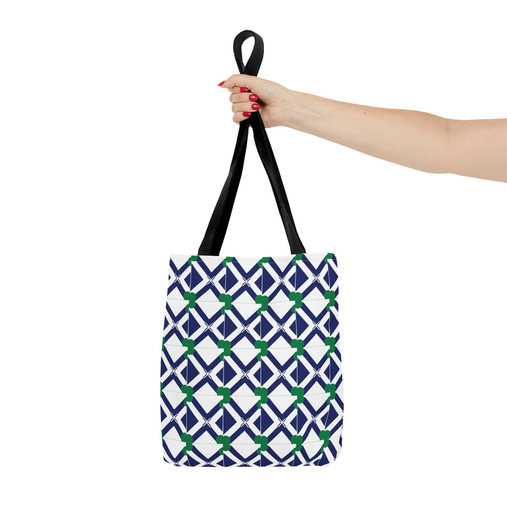 Geometric Navy & Green Lattice Tote Bag