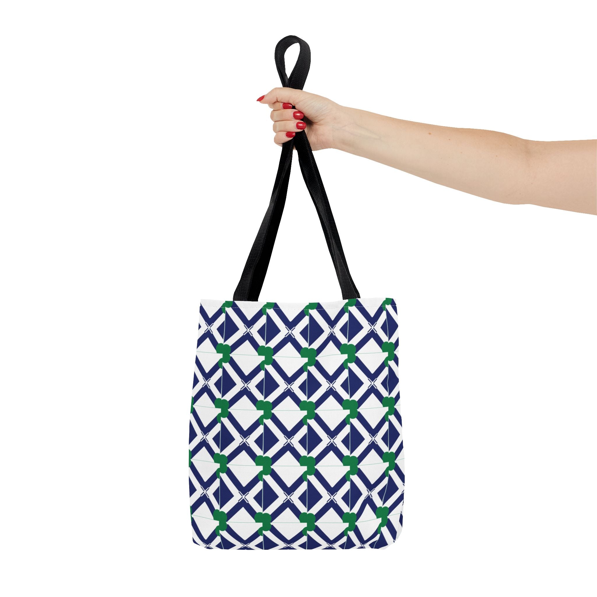 Geometric Navy & Green Lattice Tote Bag