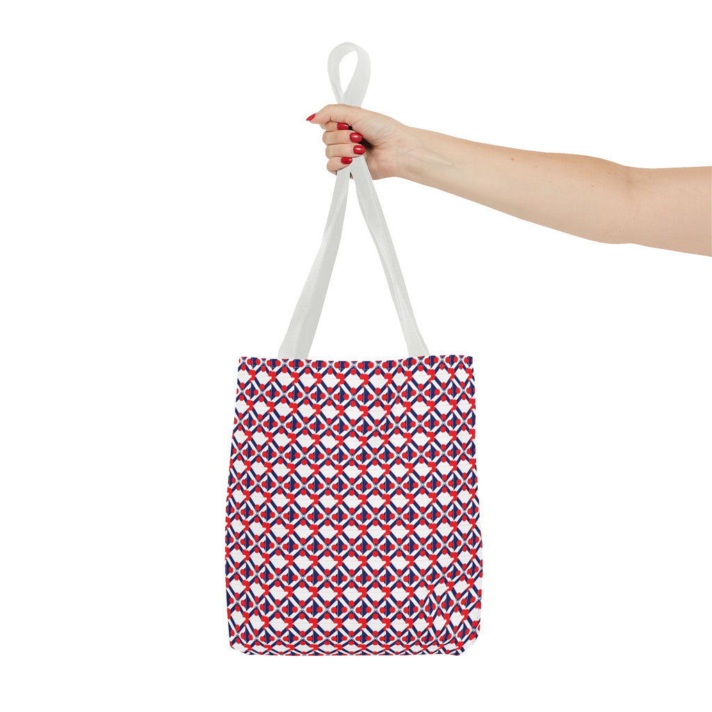 XT9 Red White Blue Geometric Tote Bag – All-Over Print Patriotic Pattern