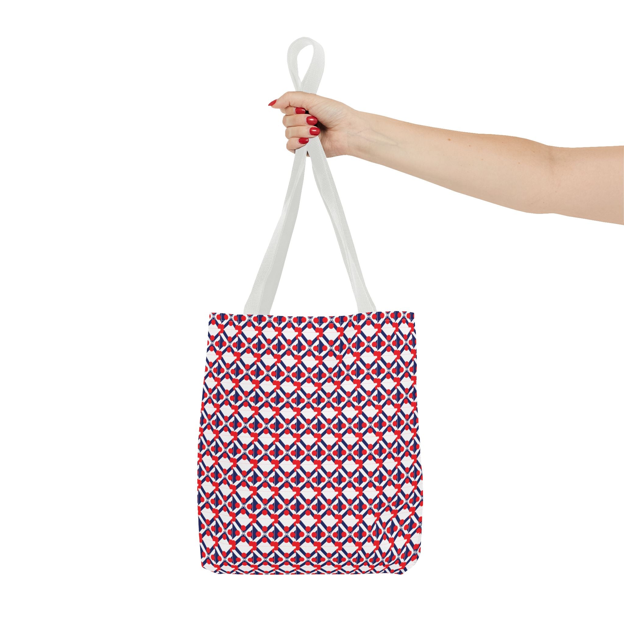 XT9 Red White Blue Geometric Tote Bag – All-Over Print Patriotic Pattern