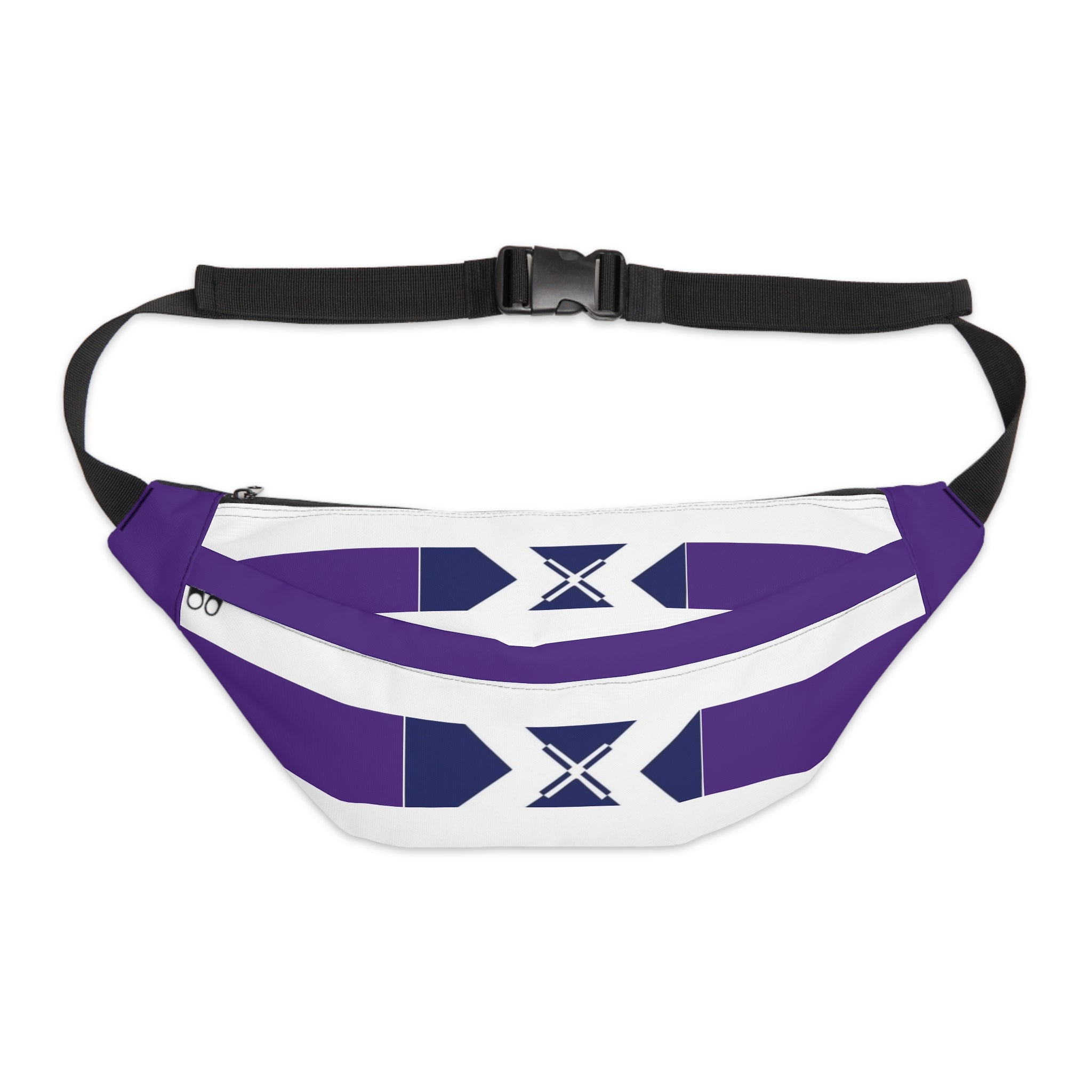 Purple Geometric Stripe Fanny Pack — Large Waist Bag with X Accent