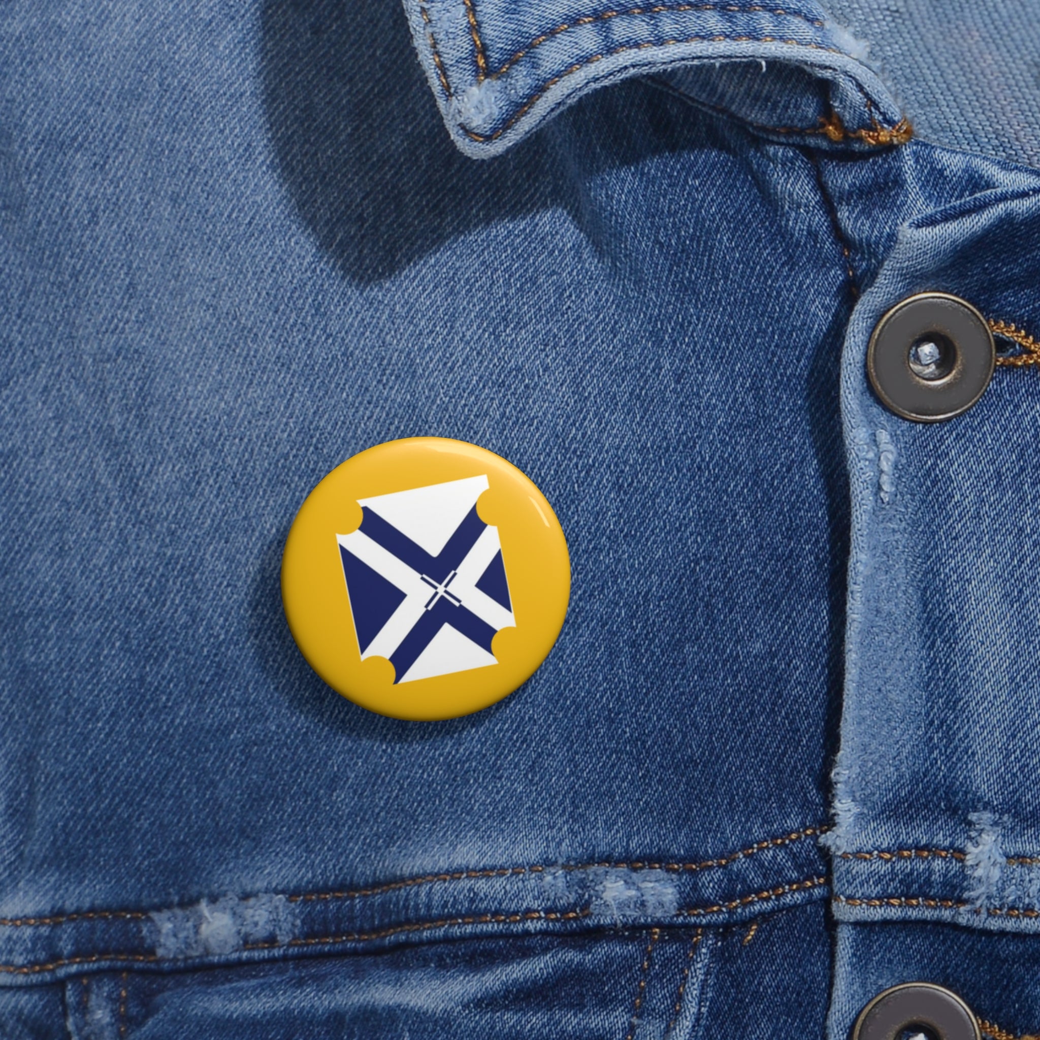 XT7 Yellow Pin Button with Navy Cross Emblem - Custom Badge Pin