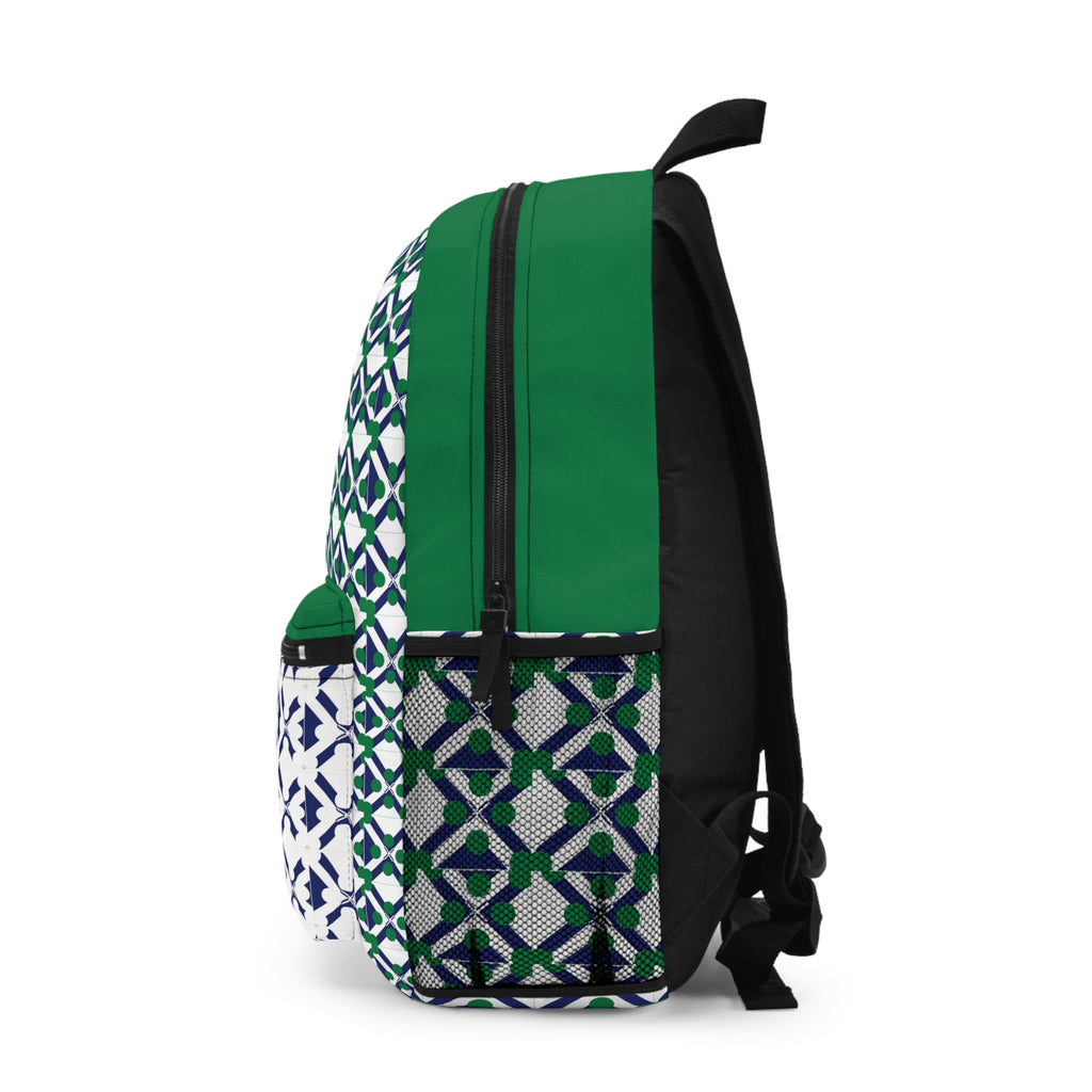 Geometric Green Pattern Backpack – Navy & White Lattice School Bag
