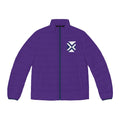 XT7 Puffer Jacket — Purple Quilted Coat with Geometric Badge