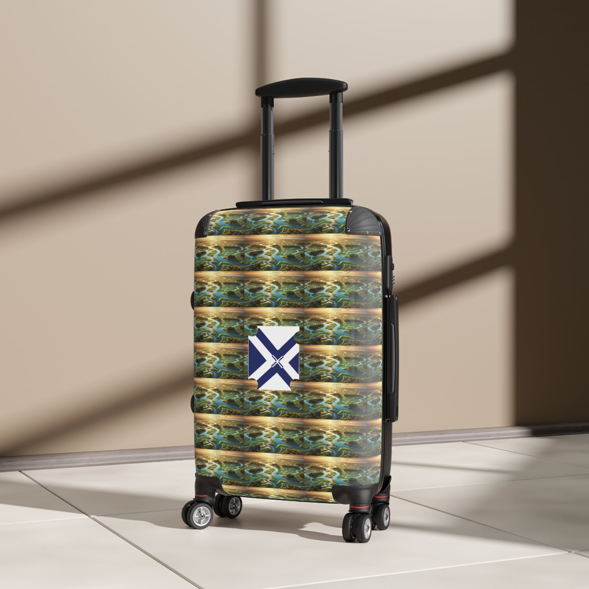 Travel Suitcase with Nautical Wave Print and Saltire Badge