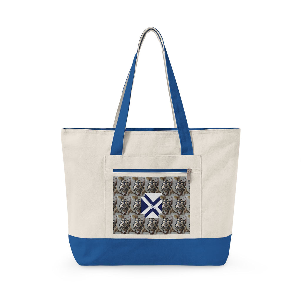 Canvas Tote Bag with Xt & Vintage Stag Pattern — Zippered Carryall for Outdoors, Travel, and Gifts