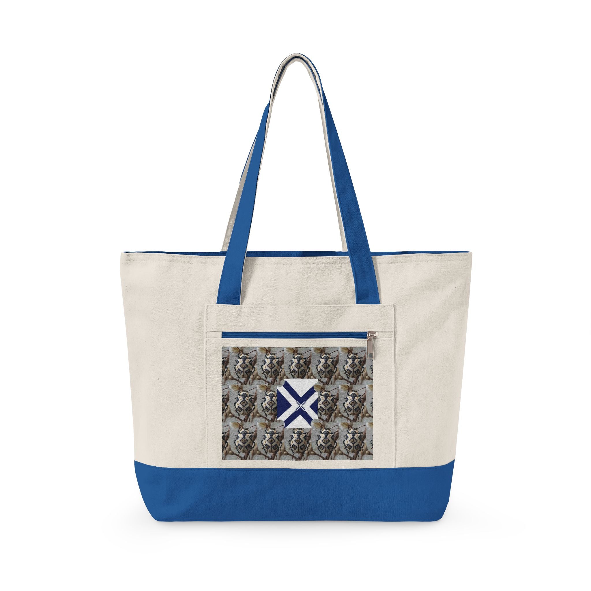 Canvas Tote Bag with Xt & Vintage Stag Pattern — Zippered Carryall for Outdoors, Travel, and Gifts