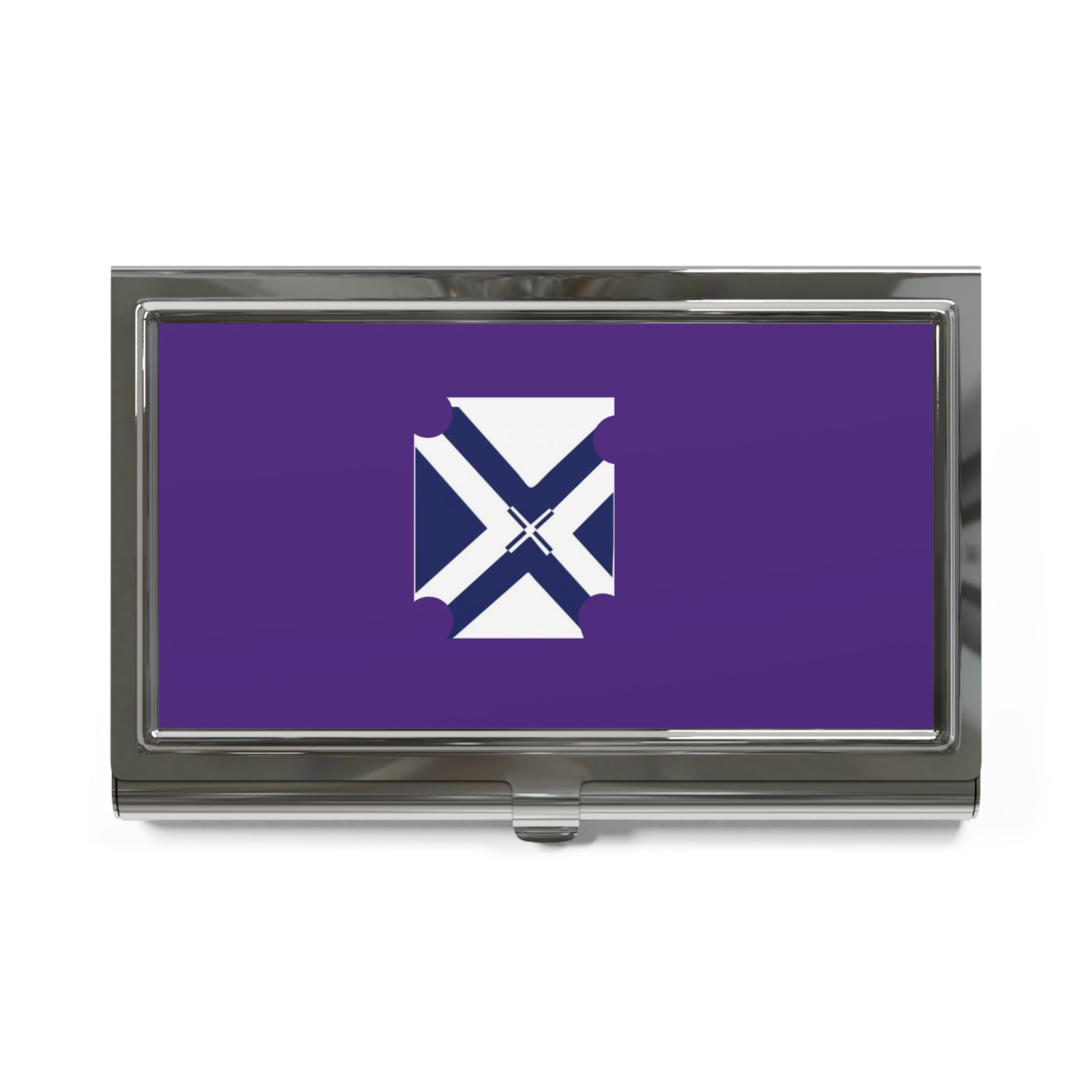 Metal Business Card Holder — Purple St. Andrew's Cross Design