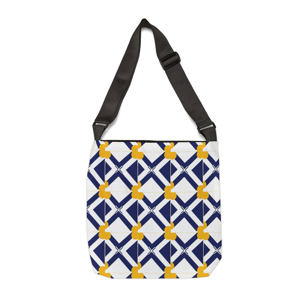 Geometric Navy & Gold Adjustable Tote Bag — Modern Lattice Pattern