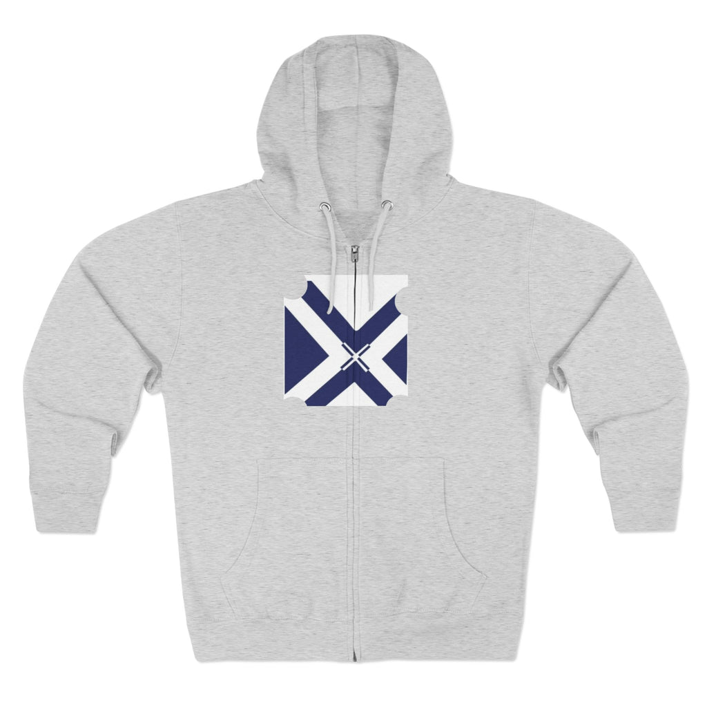 XT7 Saltire Zip Hoodie — Navy X Flag Design