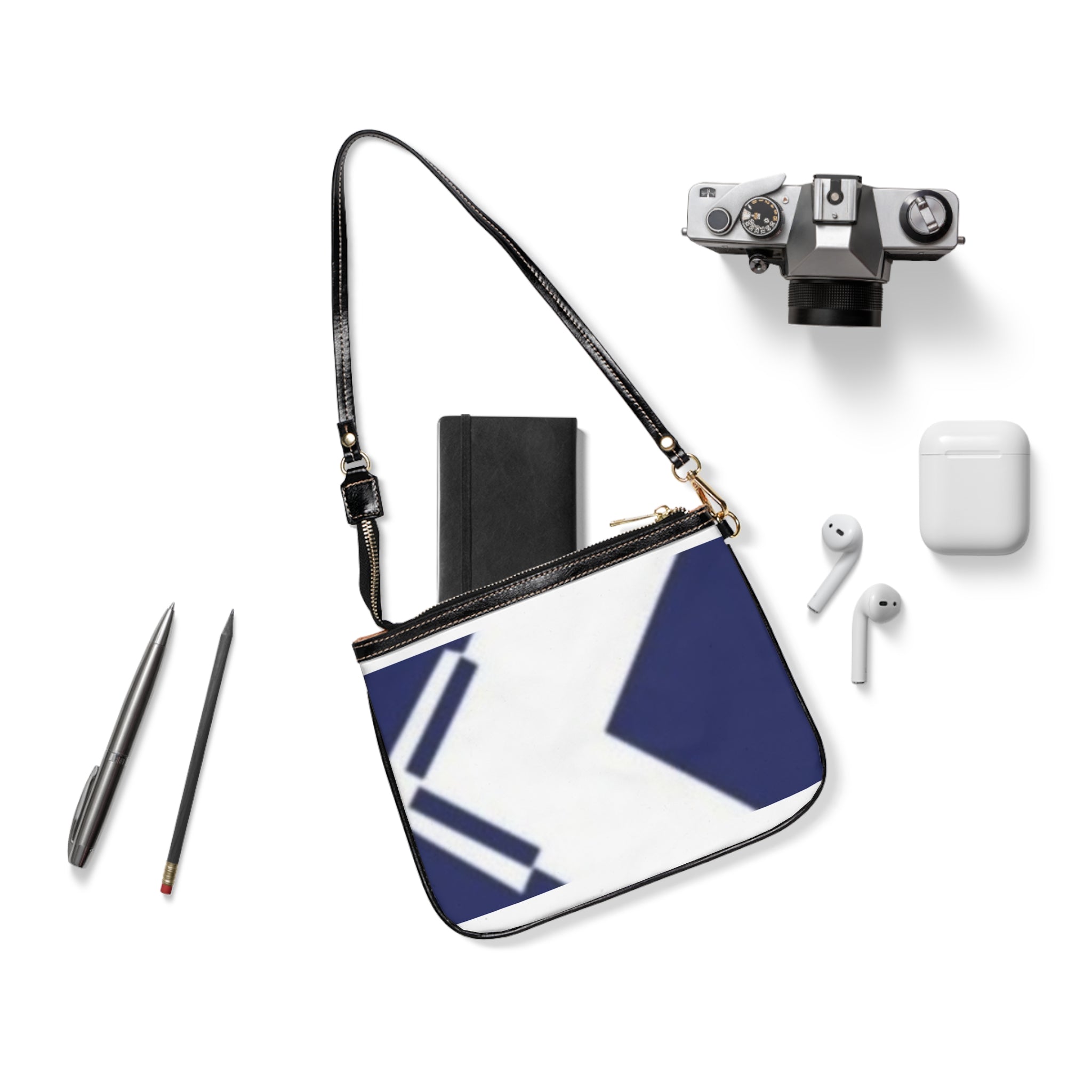 Navy Geometric Small Shoulder Bag – Modern Arrow Pattern Crossbody Purse