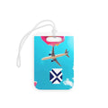 Airplane Sky Luggage Tag — Bright Blue Travel ID with Plane & Heart Balloons