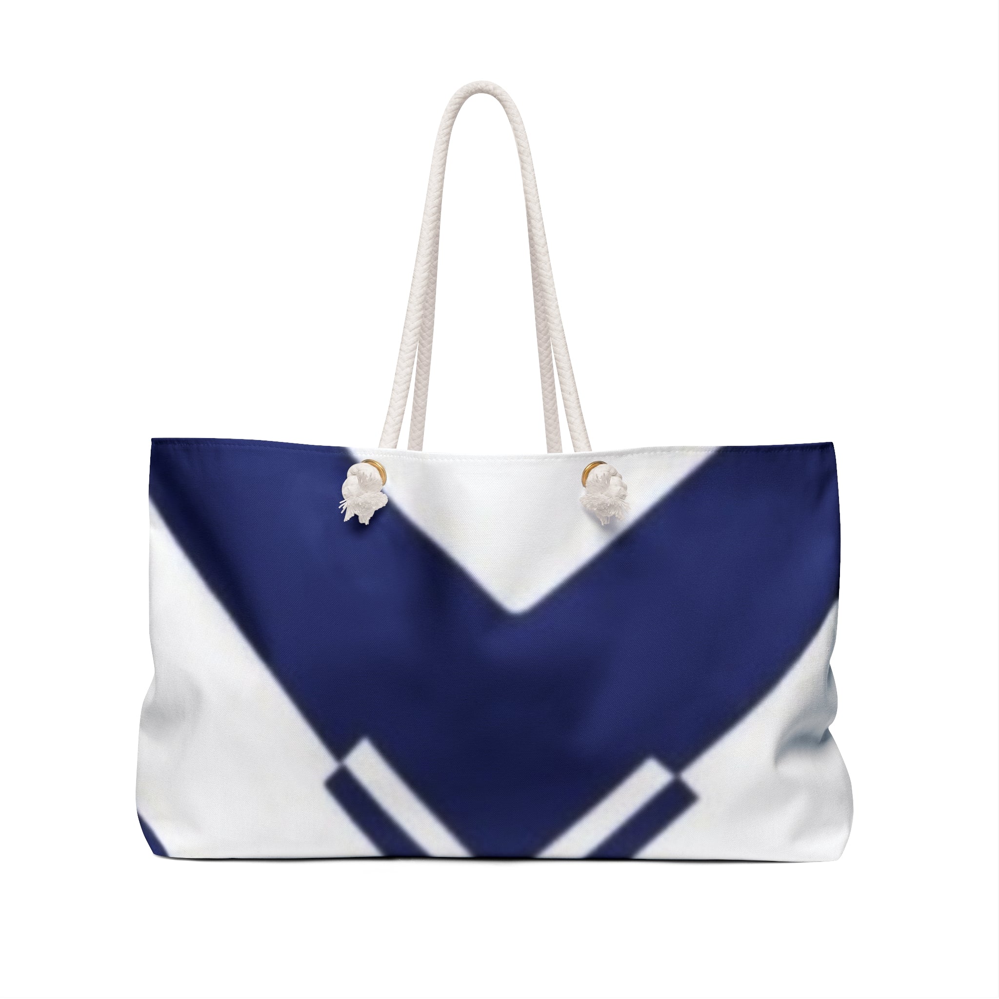 Navy Chevron Weekender Bag — Large Travel Tote with Rope Handles
