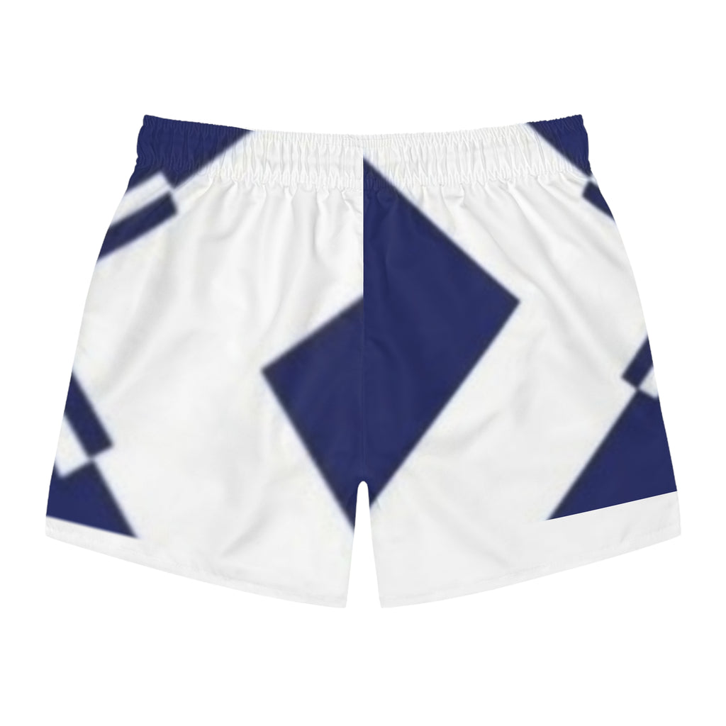 Navy Geometric Diamond Swim Trunks — All-Over Print