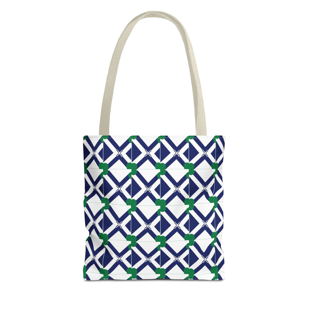 Geometric Navy & Green Lattice Tote Bag