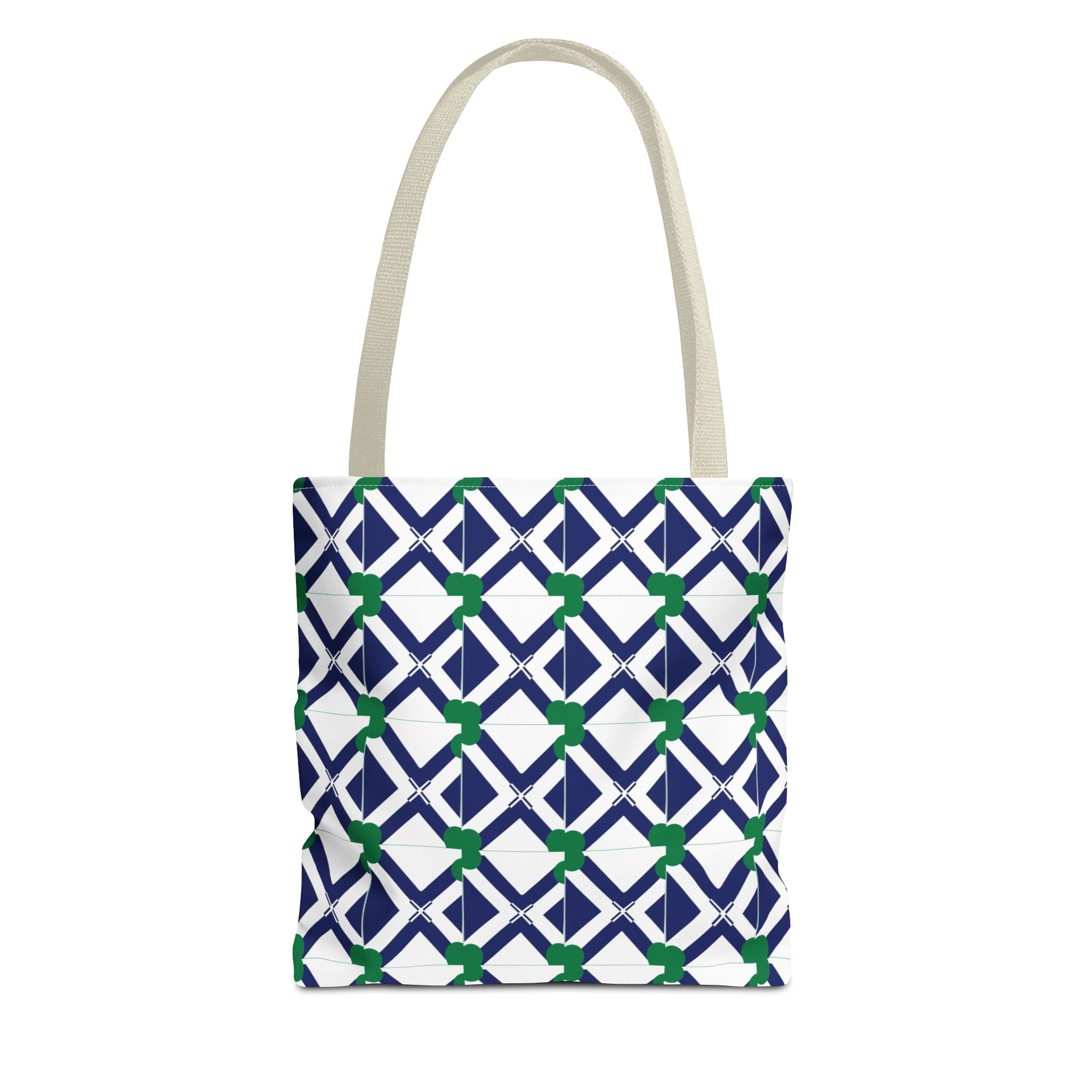 Geometric Navy & Green Lattice Tote Bag