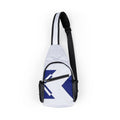 Geometric Arrow Chest Bag — White & Navy Sling Pack
