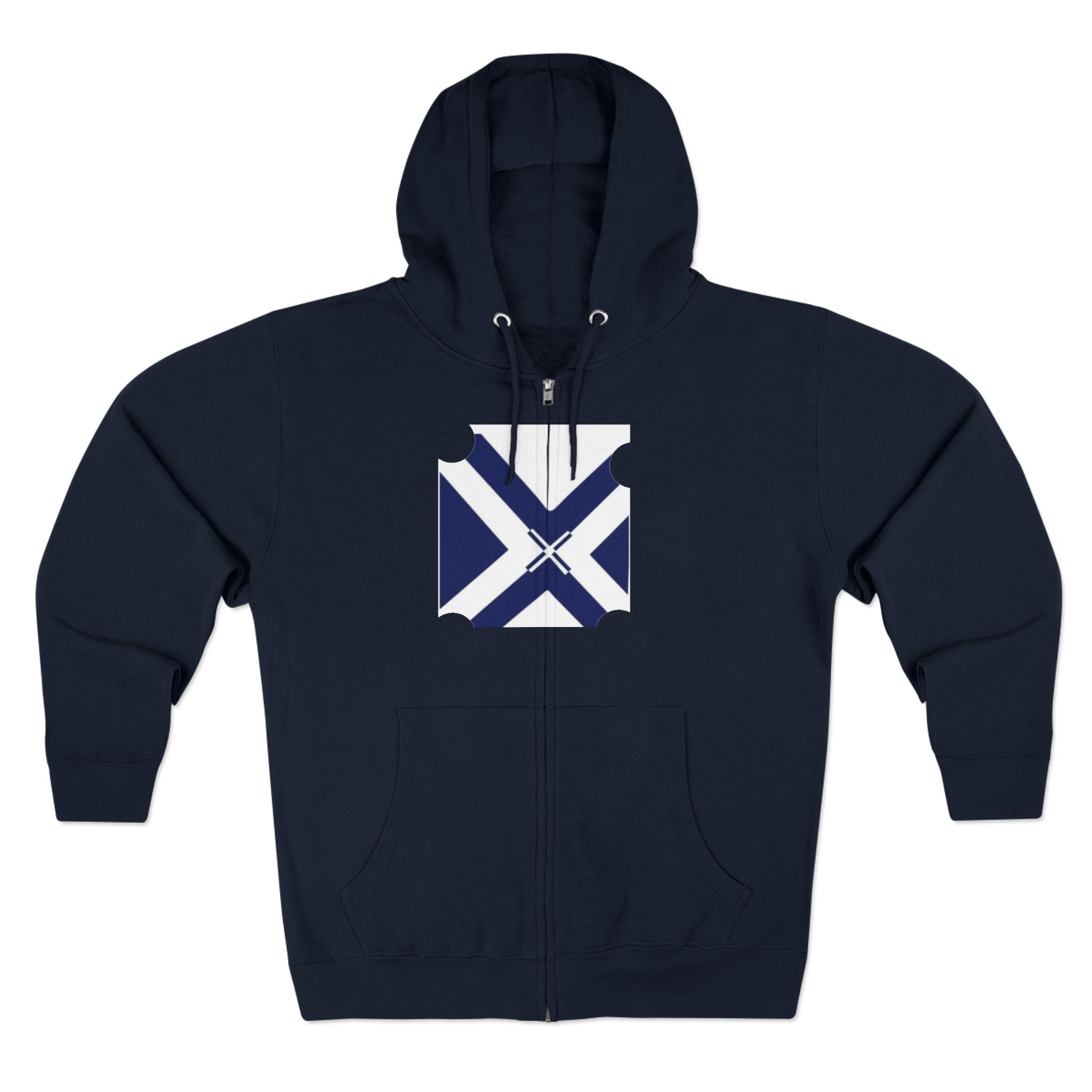 XT7 Saltire Zip Hoodie — Navy X Flag Design