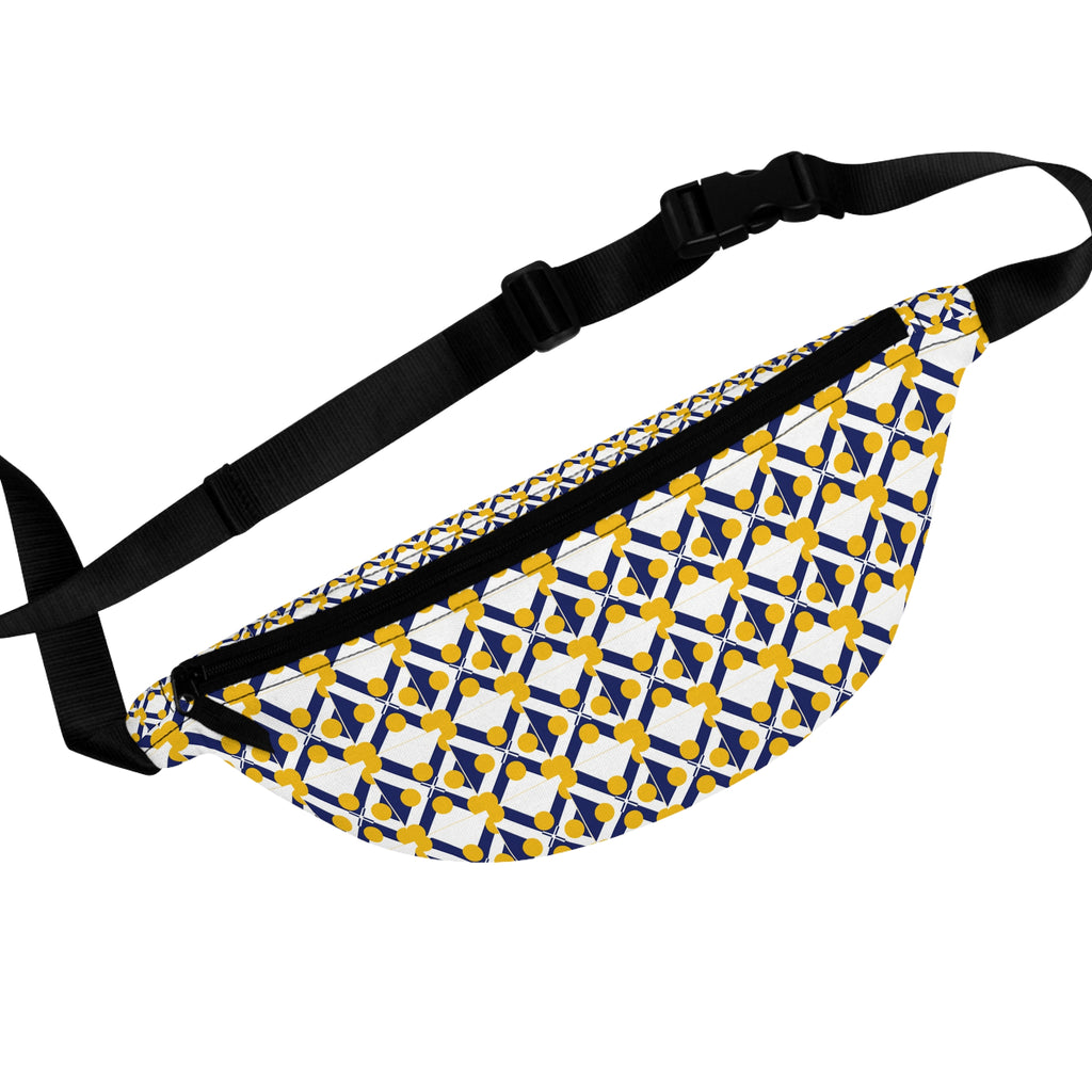XT9 Yellow & Navy Pattern Fanny Pack — Retro Mosaic Waist Bag