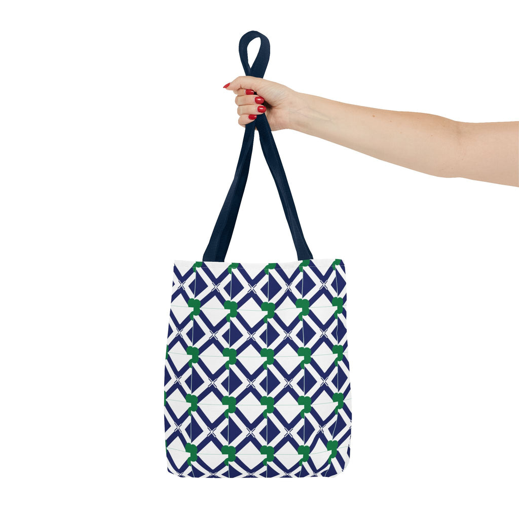 Geometric Navy & Green Lattice Tote Bag