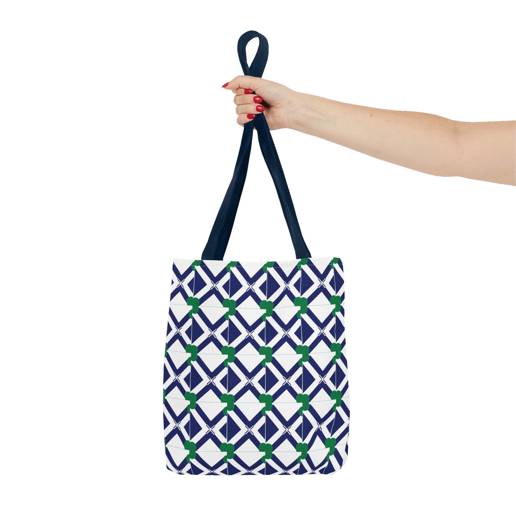 Geometric Navy & Green Lattice Tote Bag
