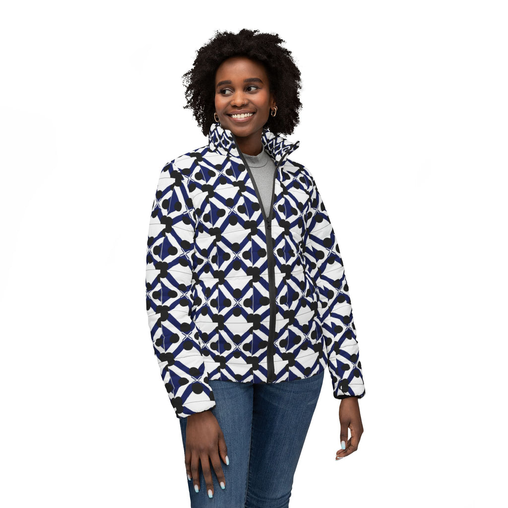 XT9 Puffer Jacket — Navy Geo Tile All-Over Print