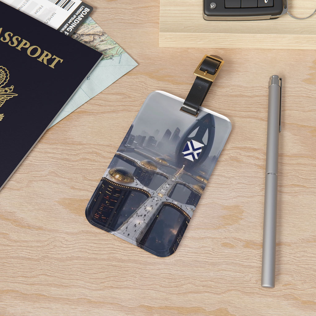 Futuristic Cityscape Luggage Tag — XT Sci‑Fi Skyline Travel ID