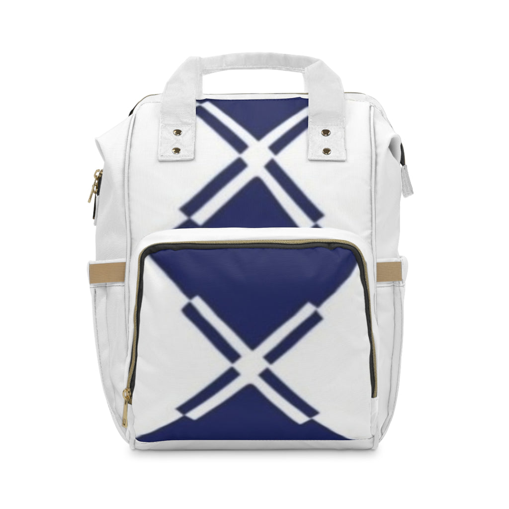 Diaper Backpack — Navy Geometric Cross Pattern Multifunctional Baby Bag