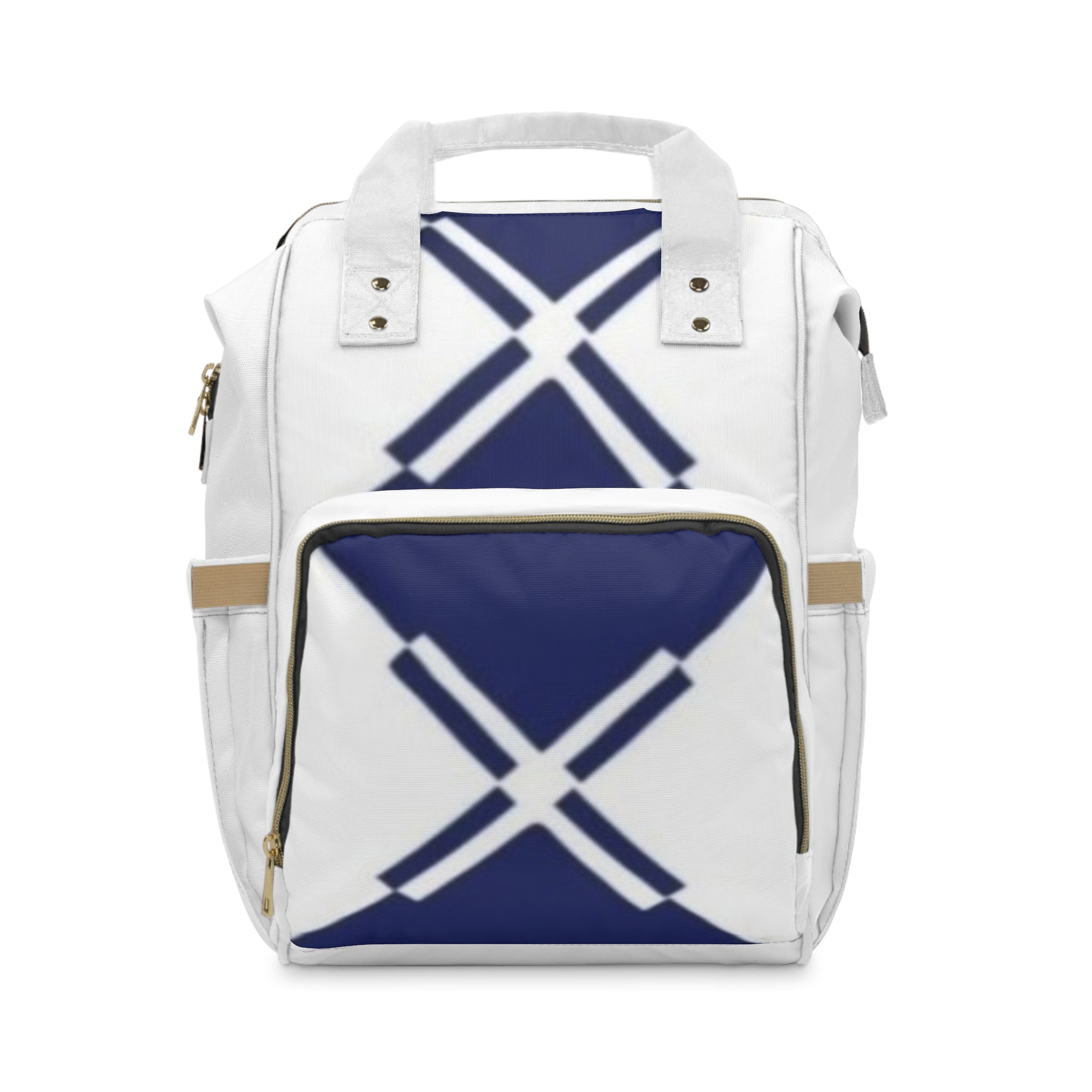 Diaper Backpack — Navy Geometric Cross Pattern Multifunctional Baby Bag