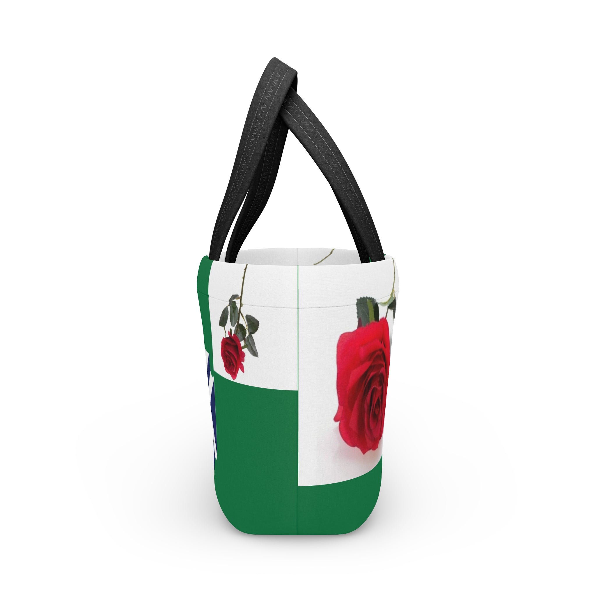 Green Rose Lunch Bag with Nautical Cross Accent — Insulated Floral Tote for Work & School