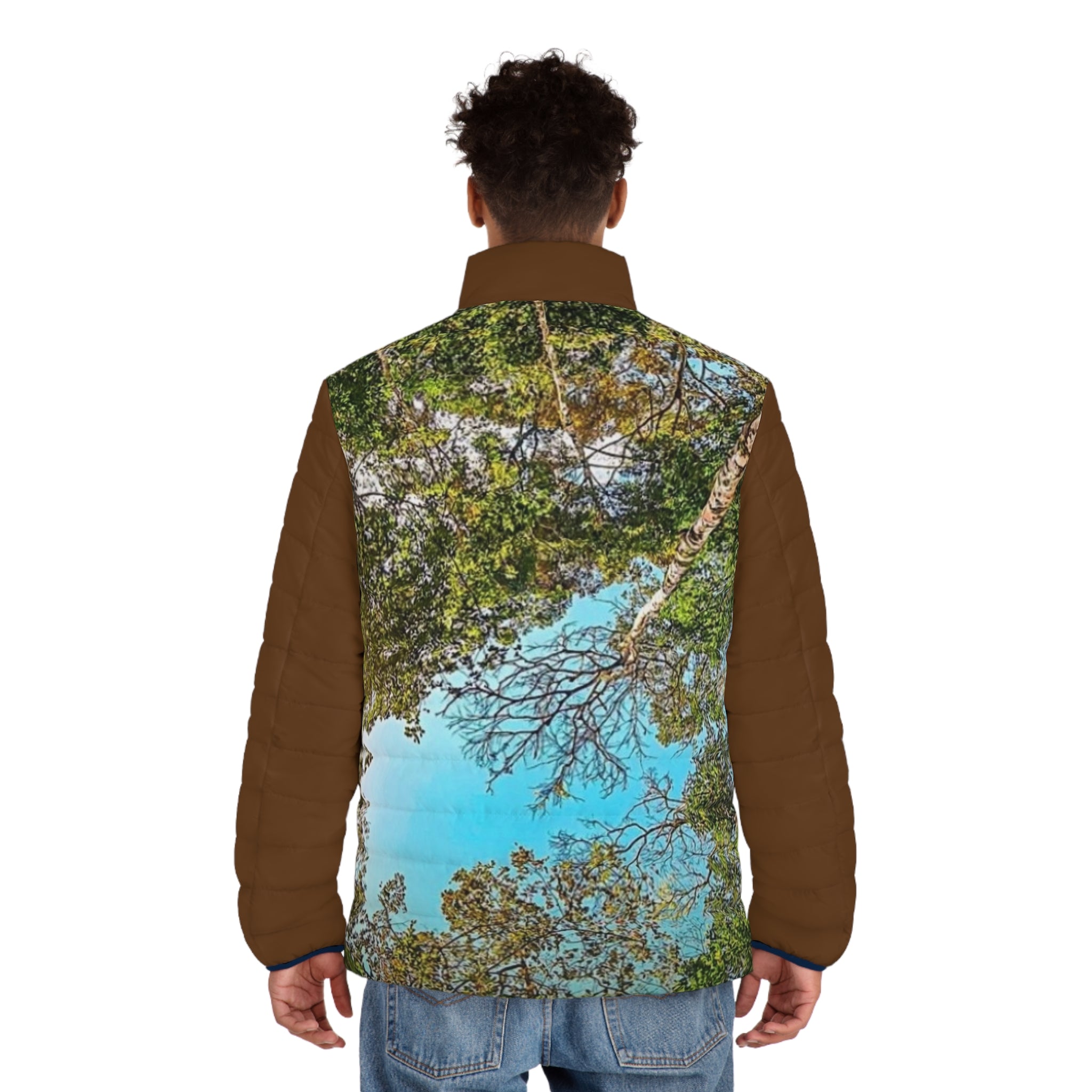 Nature Canopy Puffer Jacket — Forest Sky All-Over Print