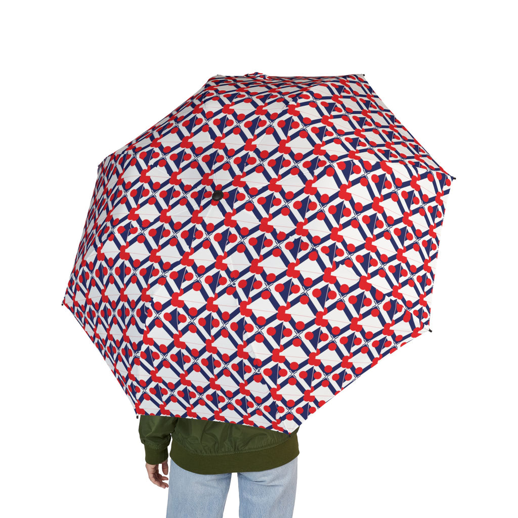 Foldable Umbrella — Red & Blue Geometric Pattern, Semi‑Automatic Compact Travel Umbrella
