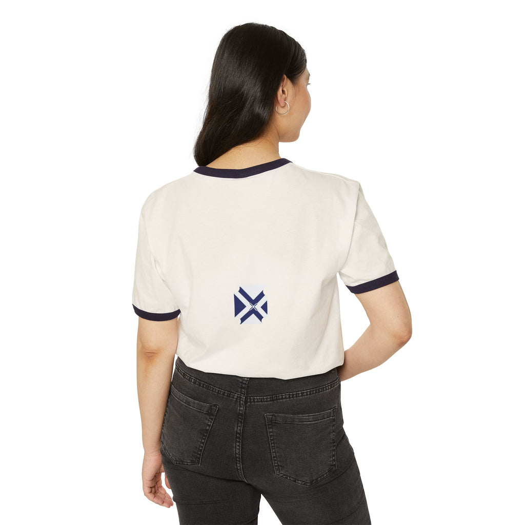 Minimalist Navy Geometric Logo Ringer T-Shirt