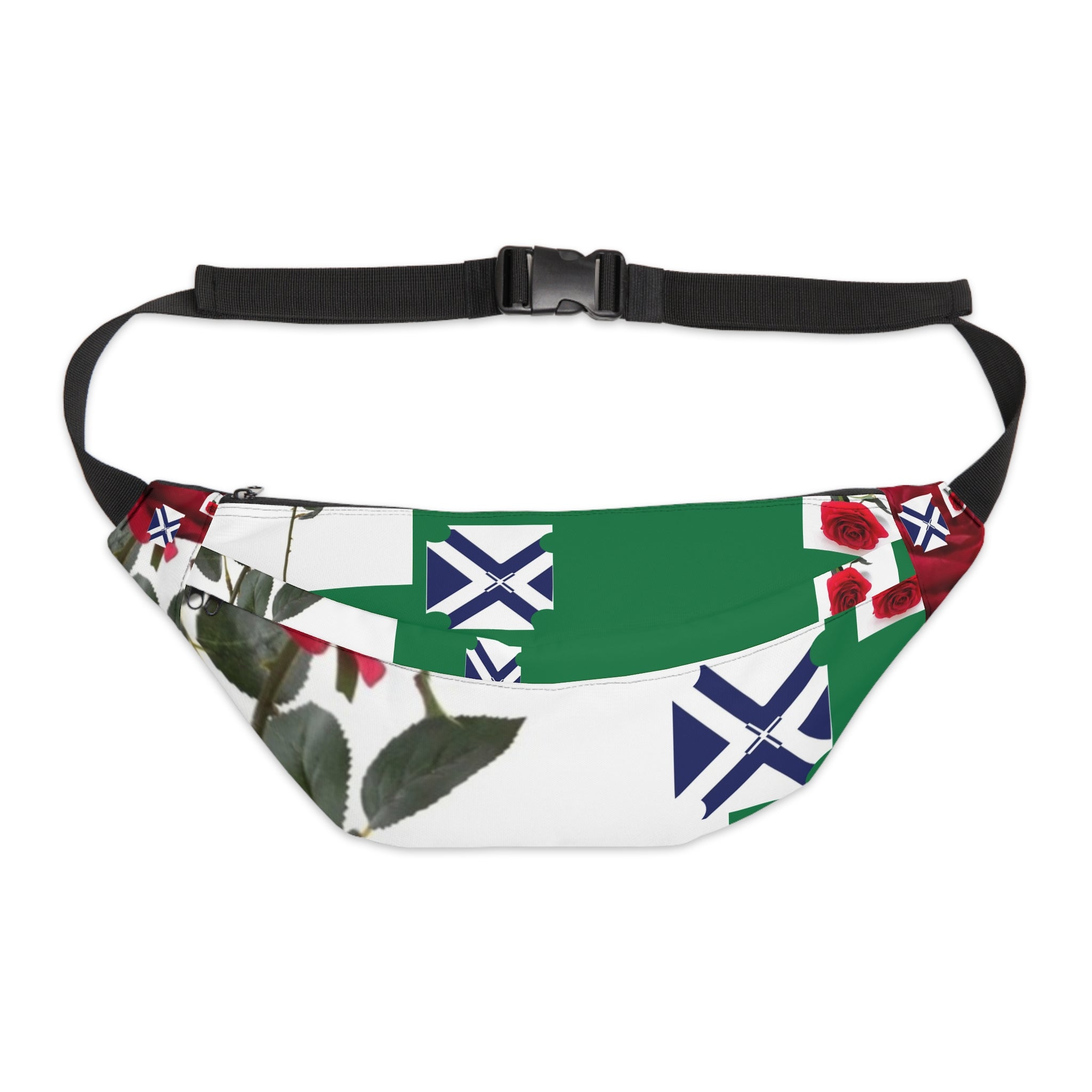 Floral Saltire Large Fanny Pack — Green Rose Pattern Hip Bag