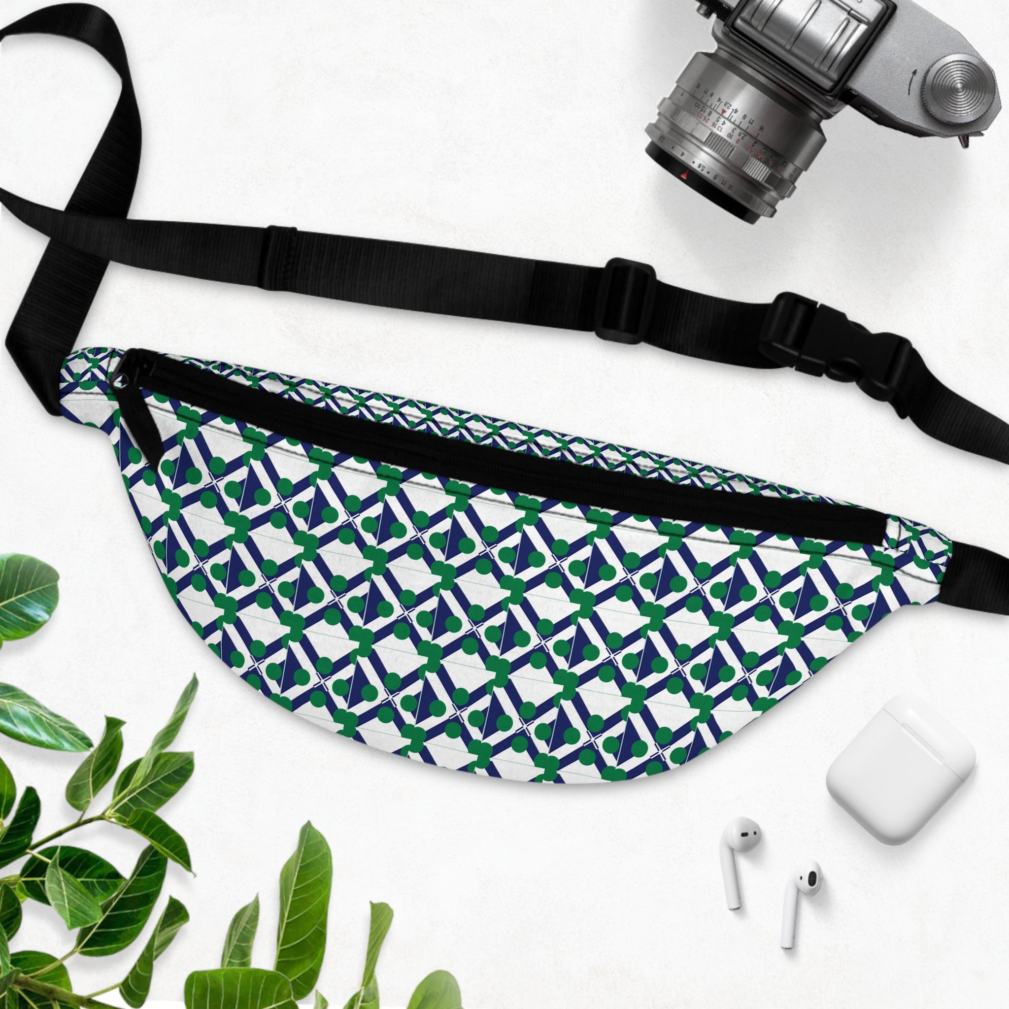 XT9 Green Tile Fanny Pack — Patterned Waist Bag for Travel & Everyday