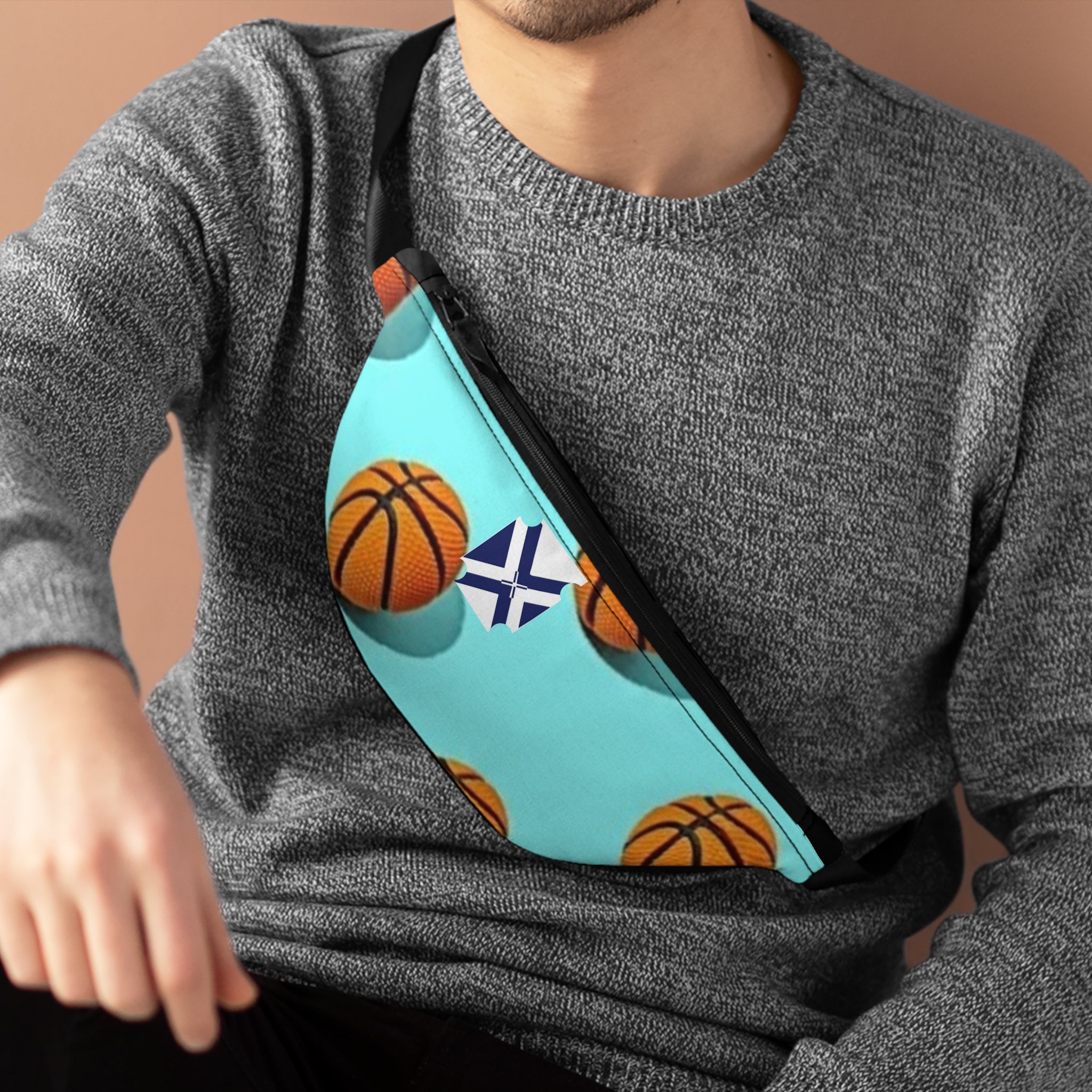 Basketball Pattern Fanny Pack — Aqua Sports Waist Bag